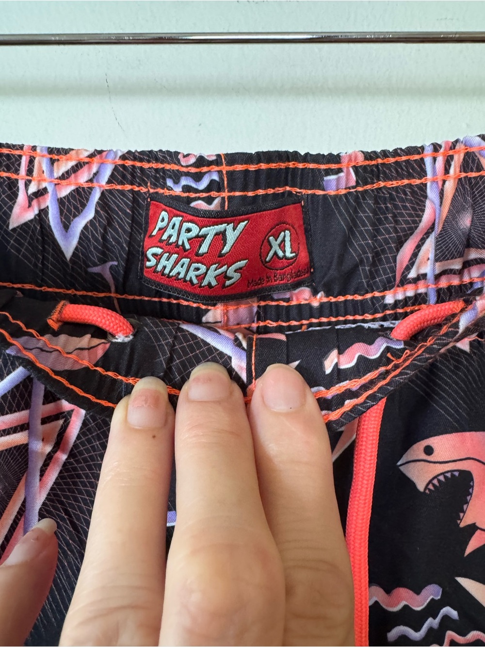Party Sharks Neon 80s Shark Retro Surf Swim Trunks XL - Picture 7 of 7